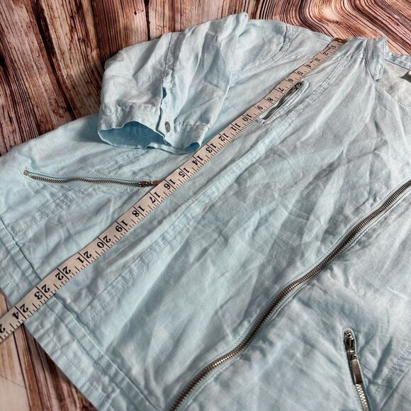 Chico's 100% Linen Jacket Size 3 US X Large 16 Blue Zip Up 3/4 Sleeve Coat Top - Picture 4 of 7
